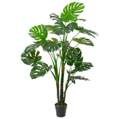 Northlight 5' Potted Wide Leaf Green Monstera Artificial Floor Plant