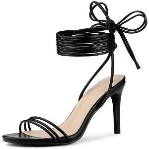 Allegra K Women's Strappy Lace Up Slingback Open Toe Stiletto Heel Sandals - 1 of 4