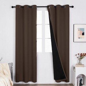 Deconovo Satin 100% Light sheiled Curtains 2Panels For LivingRoom or Bedroom Brown 42Wx63L - 1 of 4