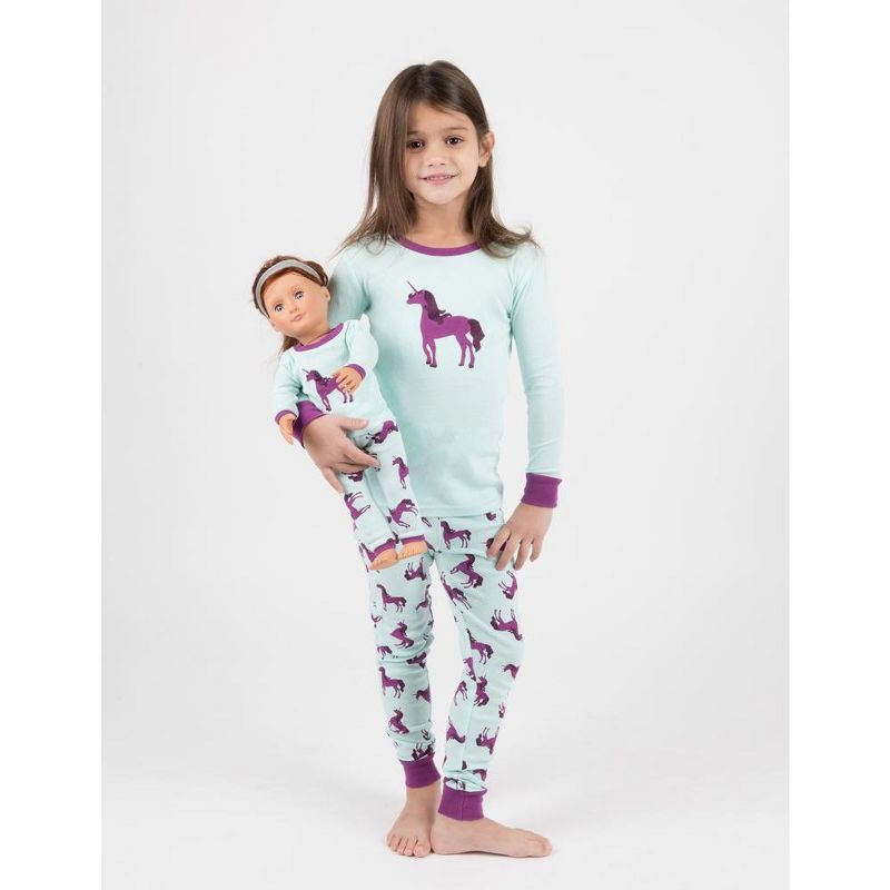 Leveret Girl and Doll Matching Cotton Unicorn Pajamas, 2 of 6