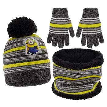 Minions	Boy's Winter Hat, Gloves, and Scarf Set, Kids Ages 4-7