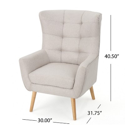 Temescal Wheat Polyester Mid-Century Club Chair with Natural Rubberwood Legs