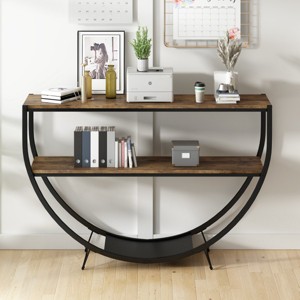 Rustic Industrial Design Console Table, Demilune Shape Sofa Table, Textured Metal Distressed Console Table Wood-Cuddlewood - 1 of 4