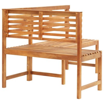 Rustic Medium Wood L-Shaped Acacia Patio Bench