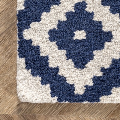 Navy and White Wool Oval Tufted Area Rug, 5' x 8'
