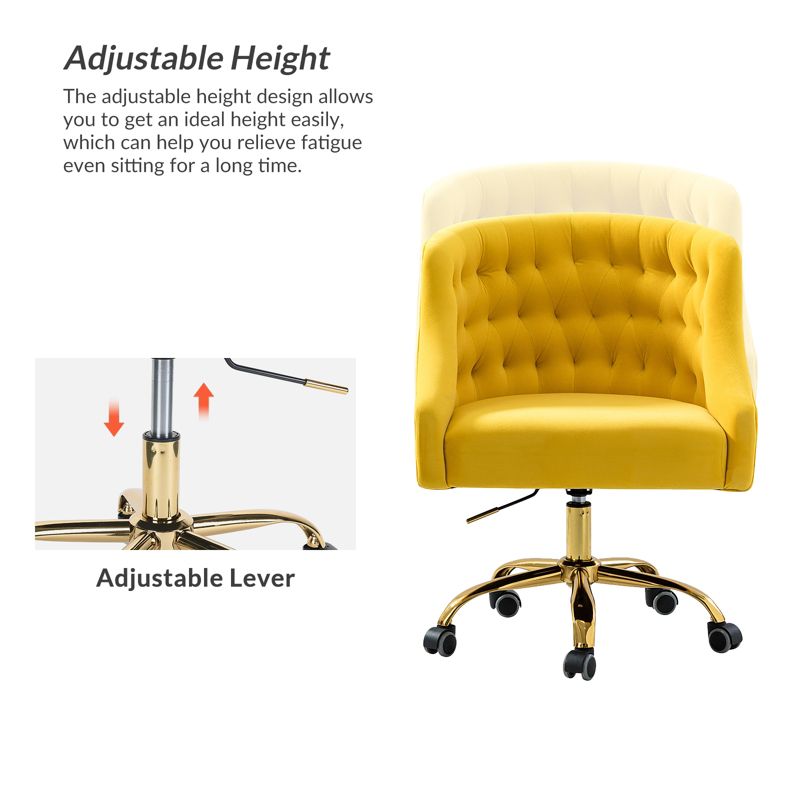 Anika Velvet Height-adjustable Swivel Task Office Chair with Button-tufted Back and Gold Base | Karat Home, 5 of 12