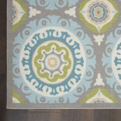 Blue Rectangular Flat Woven Synthetic Medallion Rug