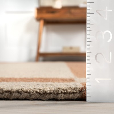 Handmade Rectangular Rust and Beige Wool Area Rug, 9' x 12'