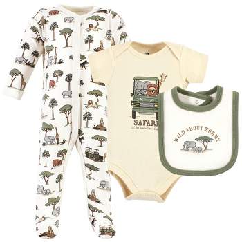 Hudson Baby Infant Boy Cotton Sleep and Play, Bodysuit and Bandana Bib Set, Going On Safari