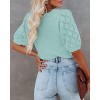 Women's Lightweight Short Sleeve Crewneck Sweaters Knit Pullover Tops with Casual Crochet Sleeve Blouse,Mint Blue - XL - 3 of 3