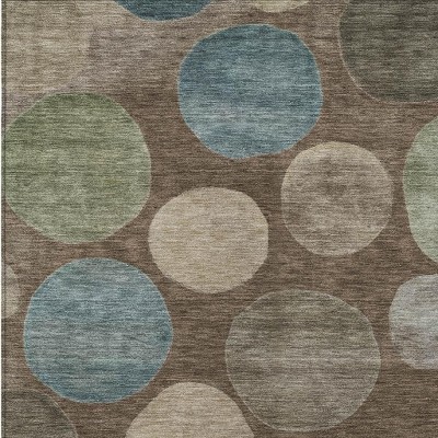 HomeRoots 10' X 14' Chocolate Fern Green And Teal Blue Geometric Washable Indoor Outdoor Area Rug