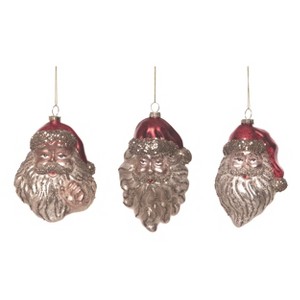 Transpac Glass Gold Glitter Santa Head Ornament Set of 3 Christmas Home Decorations - 1 of 1