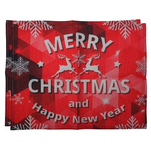 Unique Bargains Christmas Place Mats Linen Red White 13" x 17.7" 2Pcs - 1 of 4