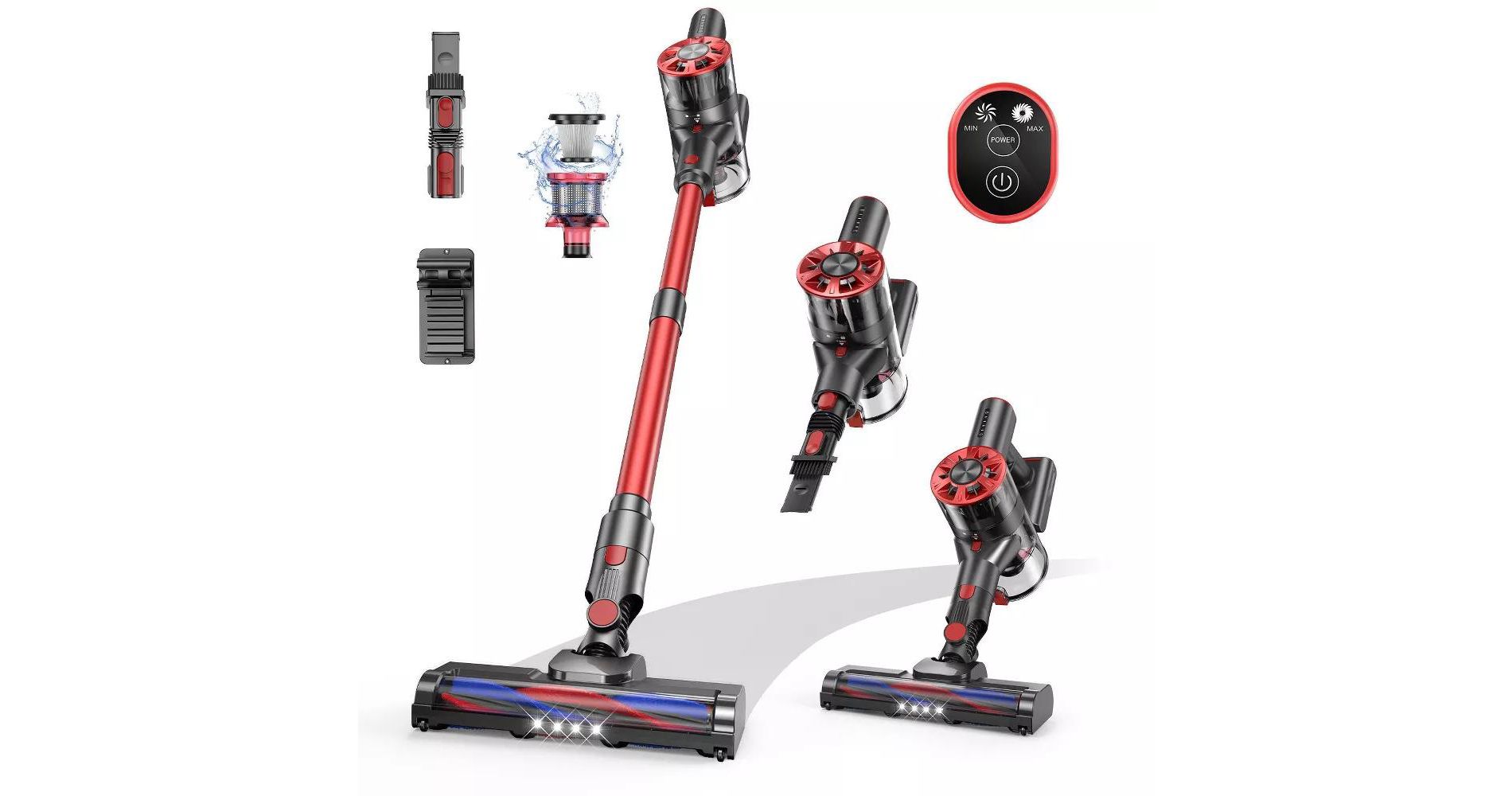 MAMNV 150W Cordless Vacuum Cleaner for HardFloors, Stick Vacuum Carpet, Rug, and Pet Hair,Red