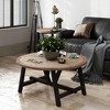 COZAYH Rustic Farmhouse Round Coffee Table with Geometric Base for Living Room, Made From Solid Manufactured Wood and Holds up to 50 Pounds - 4 of 4
