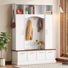 4-in-1 Hall Tree Mudroom Coat Rack Entryway Bench Entryway Shoe Cabinet with Hooks, Adjustable Shelves & Compartment with Flip-down Doors - ModernLuxe - 2 of 4