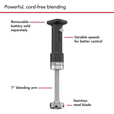 Black Cordless Variable Speed Immersion Blender with Stainless Steel Blade
