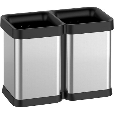 2×5.3 Gallon Open Top Trash Can, Fingerprint Proof Stainless Steel Dual Compartment Garbage Bin for Kitchen Office Restaurant Bathroom, NO LID
