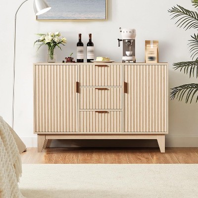 Gaomon Fluted Sideboard Buffet Cabinet, Kitchen 47.2in Large Buffet Storage Cabinet Coffee Bar Cupboard 3 Drawers 2 Doors