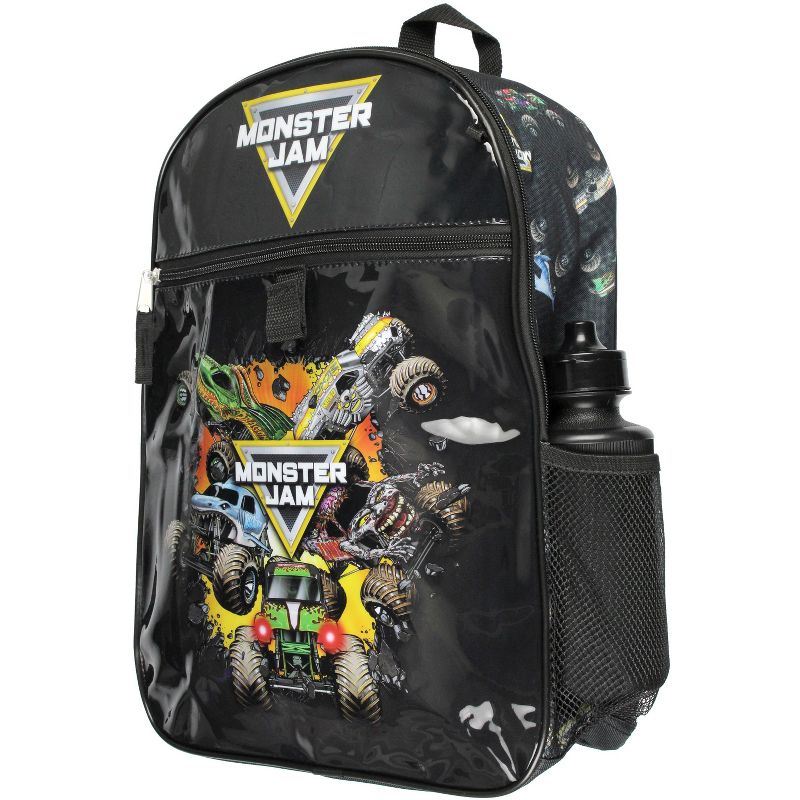 Monster Jam Monster Trucks Backpack Lunch Bag Water Bottle 5 PC Mega Set Black, 5 of 8