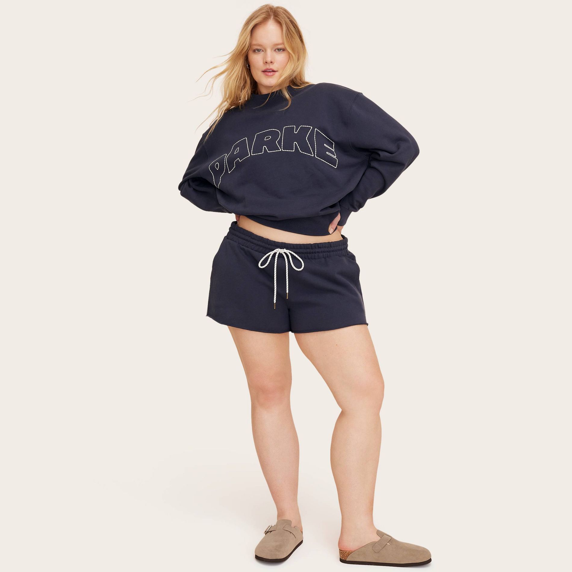 Women's Mid-Rise Pull-On Sweatshorts - Parke x Target Navy Blue