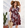 Plus Size Women's V Neck Short Sleeve Dress with Belt Flowy Casual Summer Day Dress - 4 of 4