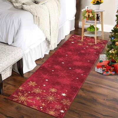 Christmas Decorations Area Rug Winter Snowflakes Floor Mat Non Slip Low Pile Home Decor Rug for Living Room Bedroom