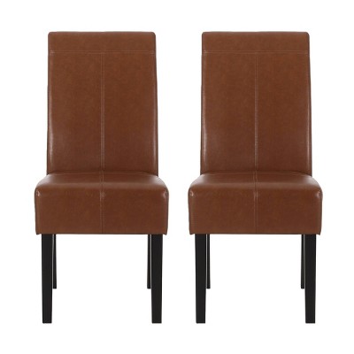 Christopher Knight Home Set of 2 Pertica Faux Leather Upholstered T Stitch Dining Chairs Cognac Brown/Espresso