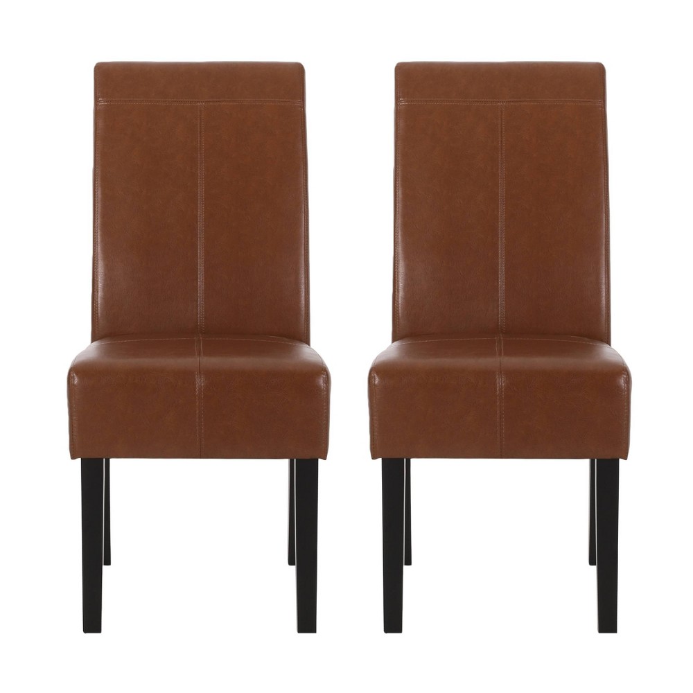 Photos - Dining Table Christopher Knight Home Set of 2 Pertica Faux Leather Upholstered T Stitch Dining Chairs Cognac Brown/Espresso