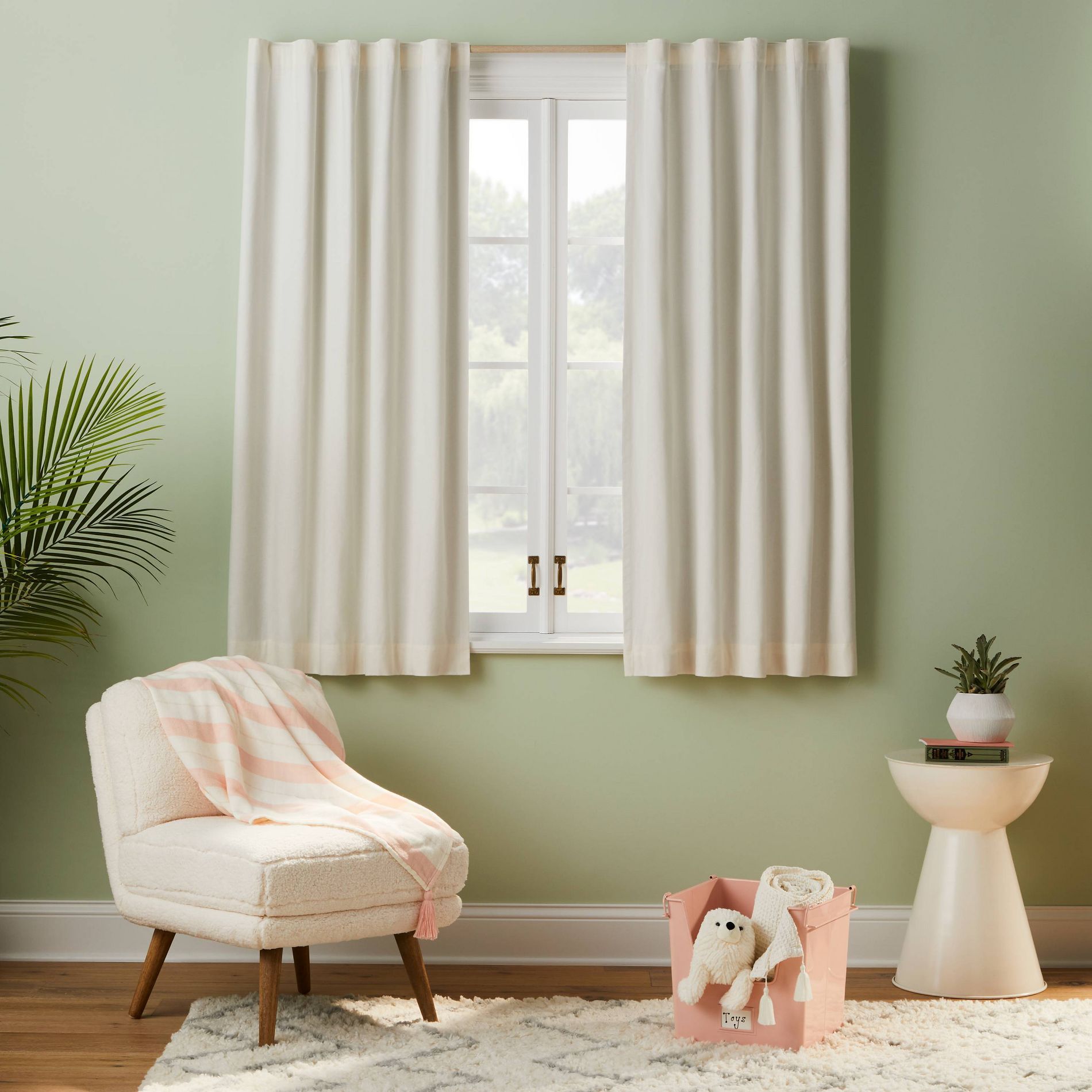 42"W x 63"L Chambray Cotton Kids' Blackout Window Curtain Panel Cream - Pillowfort™