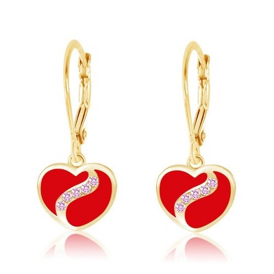 Chanteur Hypoallergenic Kids Jewelry Accessories Heart Swirl Red Crystal Yellow Gold Brass Plating Earrings leverback is made from 925 Sterling silver