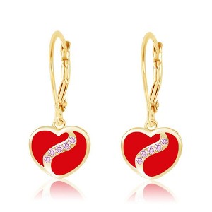 Chanteur Hypoallergenic Kids Jewelry Accessories Heart Swirl Red Crystal Yellow Gold Brass Plating Earrings leverback is made from 925 Sterling silver - 1 of 1