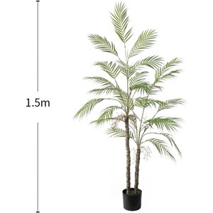 Artificial palm tree with natural trunk and realistic leaves, perfect for decorating living rooms, bedrooms, and office corners. - 1 of 4