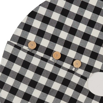 Black and Cream Buffalo Check Cotton Tree Skirt with Wood Buttons