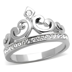 Slickblue Women’s Polished Stainless Steel Crown Ring with Clear Crystal and Swirl Detail, Sizes 5-10 - 1 of 4