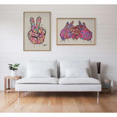 23" x 33" Natural Colorful Peace Sign Framed Canvas Art