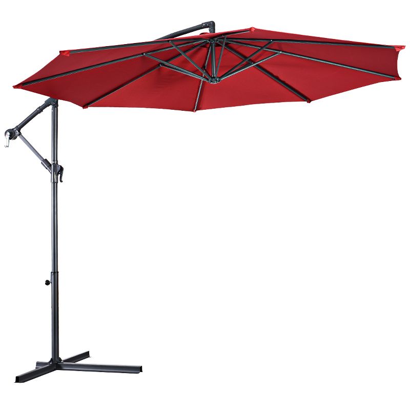 Costway 10' Hanging Umbrella Patio Sun Shade Offset Outdoor Market W/t Cross Base Burgundy, 2 of 10
