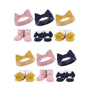 Hudson Baby Infant Girl 12Pc Headband and Socks Giftset, Blush Navy, One Size - 1 of 2