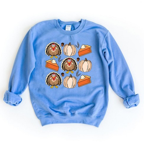 Simply Sage Market Women's Graphic Sweatshirt Turkey Pumpkin Pie Grid - image 1 of 2