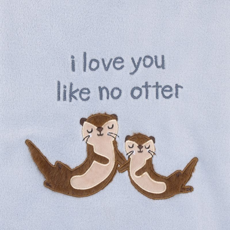 NoJo Arctic Adventure Light Blue and Tan I Love You Like No Otter Super Soft Applique Baby Blanket, 2 of 5