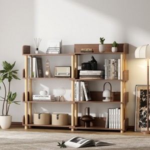SKRAN 4 Tier Retractable and Rotatable Bookcases, Wooden Corner Book Shelf, Storage Rack for CDs/Movies/Books, Rustic Brown Bookcase for Living Room - 1 of 4
