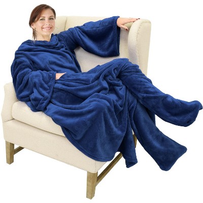 Catalonia Fleece Wearable Blanket with Sleeves and Foot Pockets, Micro Plush Wrap Sleeved Throw Blanket Robe, Super Fuzzy Cozy TV Blanket Throw, Gift