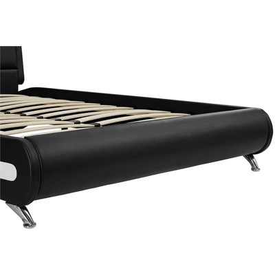 Black Faux Leather Queen Platform Bed with Tufted Headboard