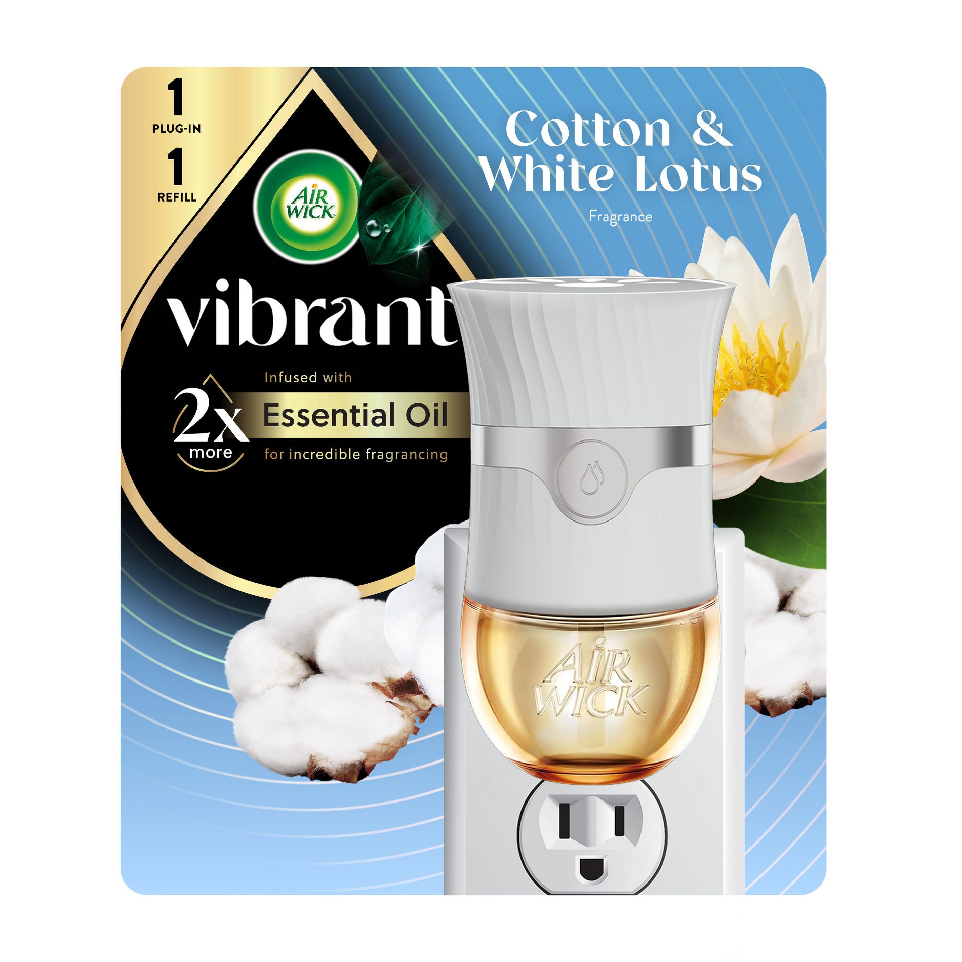 Air Wick Vibrant Scented Oil Air Freshener Advanced Warmer and Refill Kit - Cotton & White Lotus - 0.67 fl oz/2ct