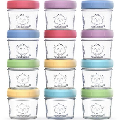 KeaBabies 12pk Baby Food Glass Containers, 4 oz Leak-Proof, Microwavable, Baby Food Container, Freezer, Dishwasher Safe