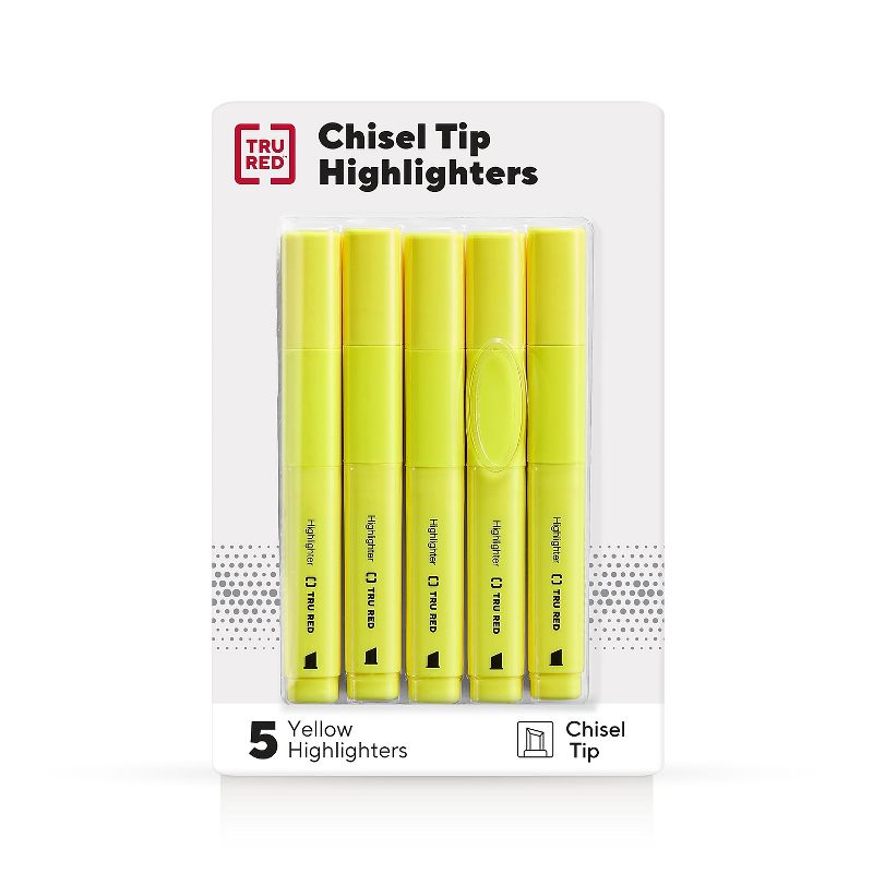 TRU RED Tank Highlighter with Grip Chisel Tip Yellow 5/Pack TR54577, 1 of 10