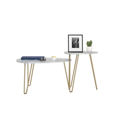 Athena White Marble and Gold Metal Hairpin Nesting Tables