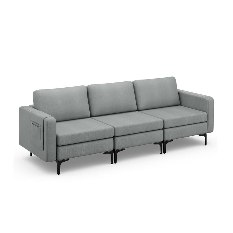 Costway Modern Modular 3-Seat Sofa Couch w/ Side Storage Pocket & Metal Leg Green\Grey, 1 of 10