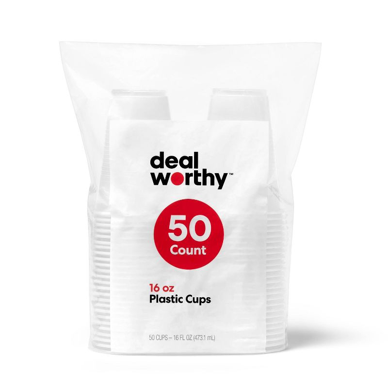 Clear Disposable Cups - 16 fl oz/50ct - Dealworthy&#8482;, 1 of 4