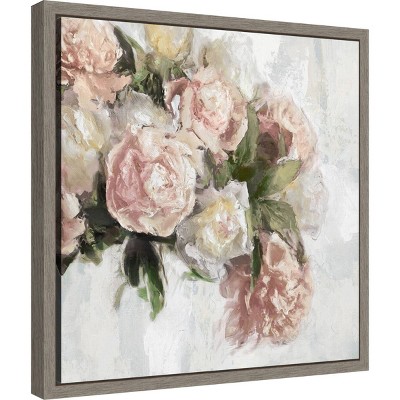 16" x 16" Gray Framed Floral Canvas Wall Art